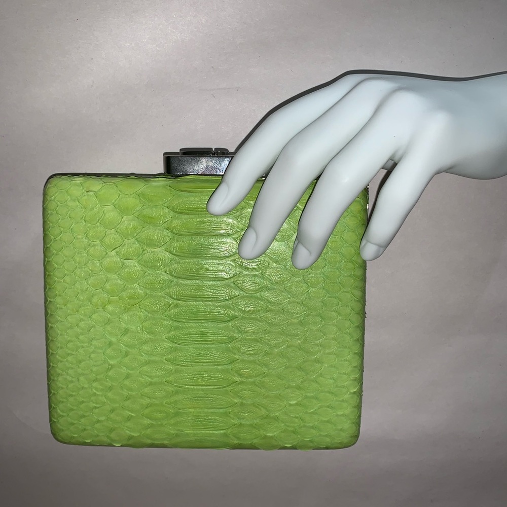 NWT autH ALEXANDRA CLANCY lime green PYTHON clutch